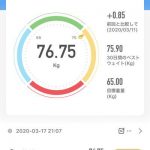 76.75kg 2020年3月17日（火）の体重