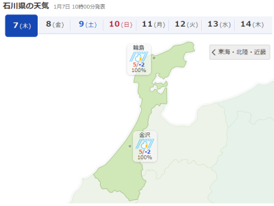 石川県の天気 2021年1月7日(木)