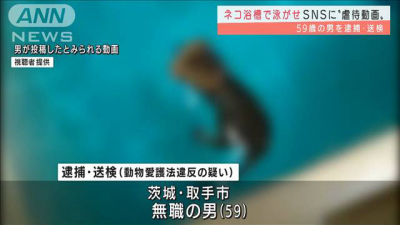 猫を浴槽で泳がせSNSに「虐待動画」59歳男を逮捕