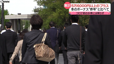 この冬のボーナスの平均は、去年と比べて5万6000円以上プラス
